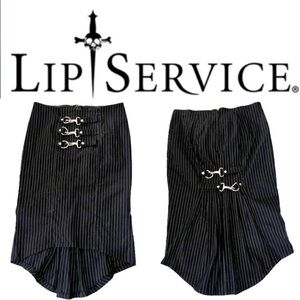 Lip Service Black Pinstripe Silver Buckles Midi Pencil Skirt Sz M